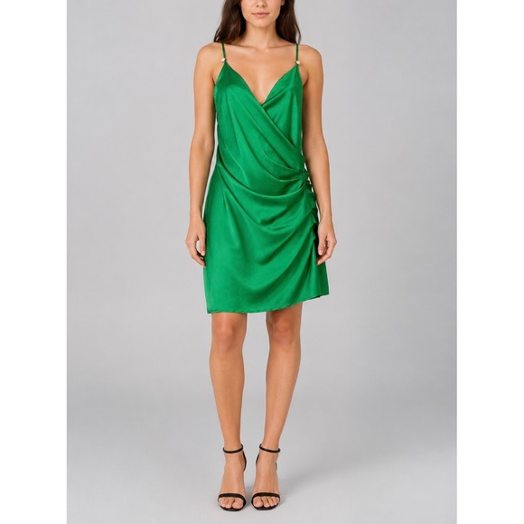 Aniye By Dresses & Skirts - Aniye By Jabot Dress Womens IT40 Green Satin‎ Draped Mini Coquette Euro Summer